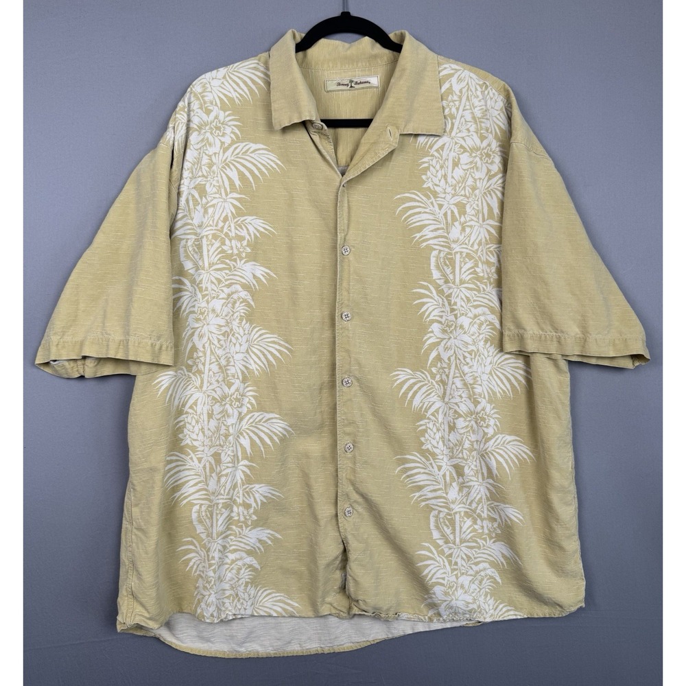Tommy Bahama Shirt Mens XL 100% Silk Hawaiian Floral Yellow White Beach Vintage